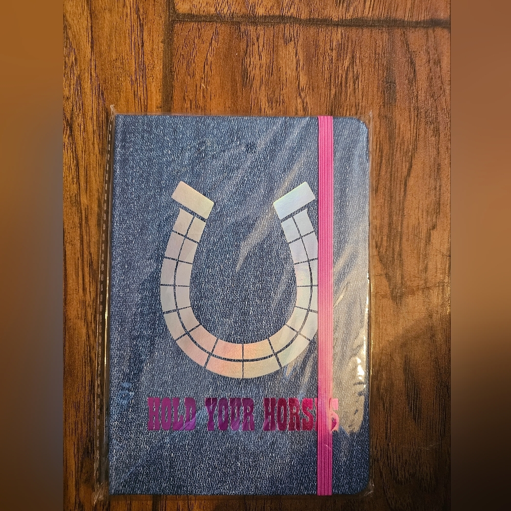 Hold Your Horses Denim Journal with Pink Elastic